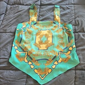 Women's Turquoise Baroque Print Handkerchief Hem Tank Top